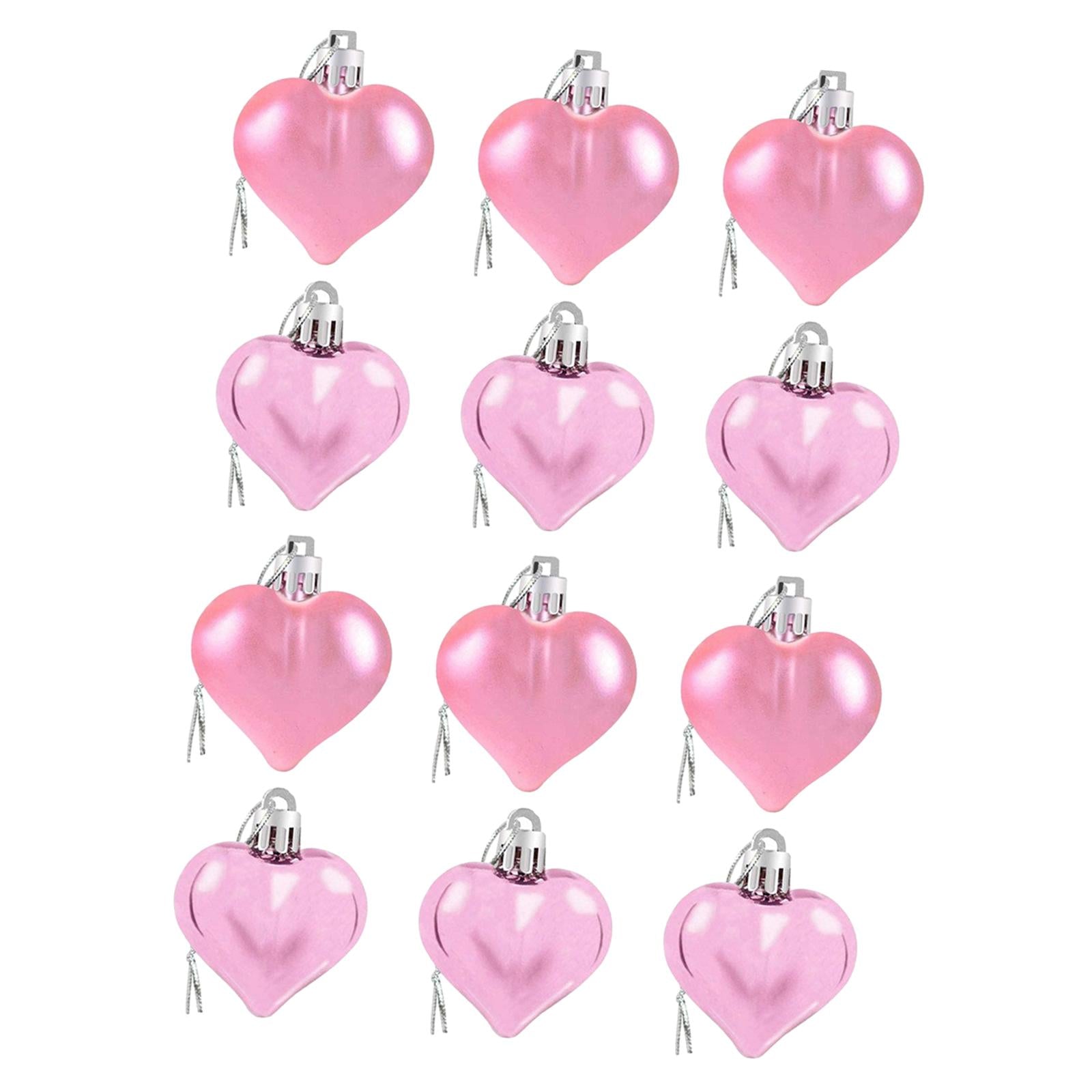 12 Pieces Valentines Day Decor Heart Ornaments Romantic Heart Shaped Baubles pink