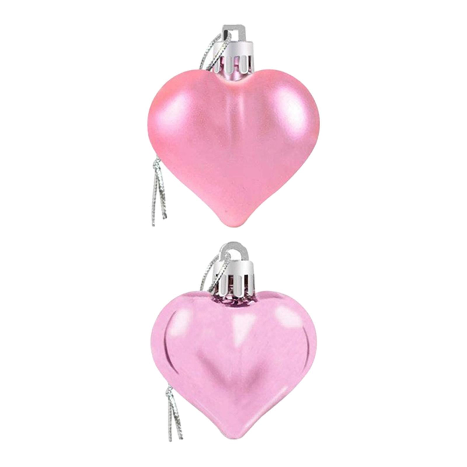 12 Pieces Valentines Day Decor Heart Ornaments Romantic Heart Shaped Baubles pink