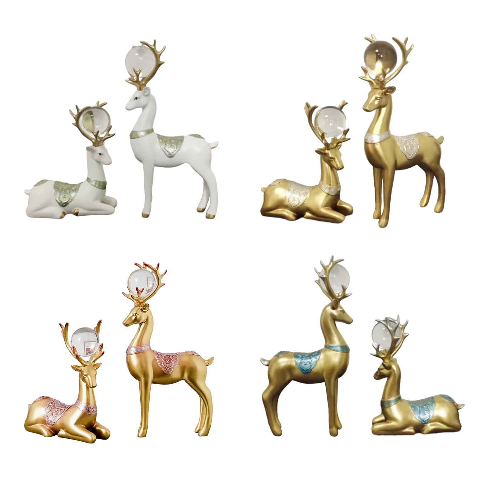 2x Deer Statues Modern Resin Desktop Ornament for Fireplace Desk Living Room White