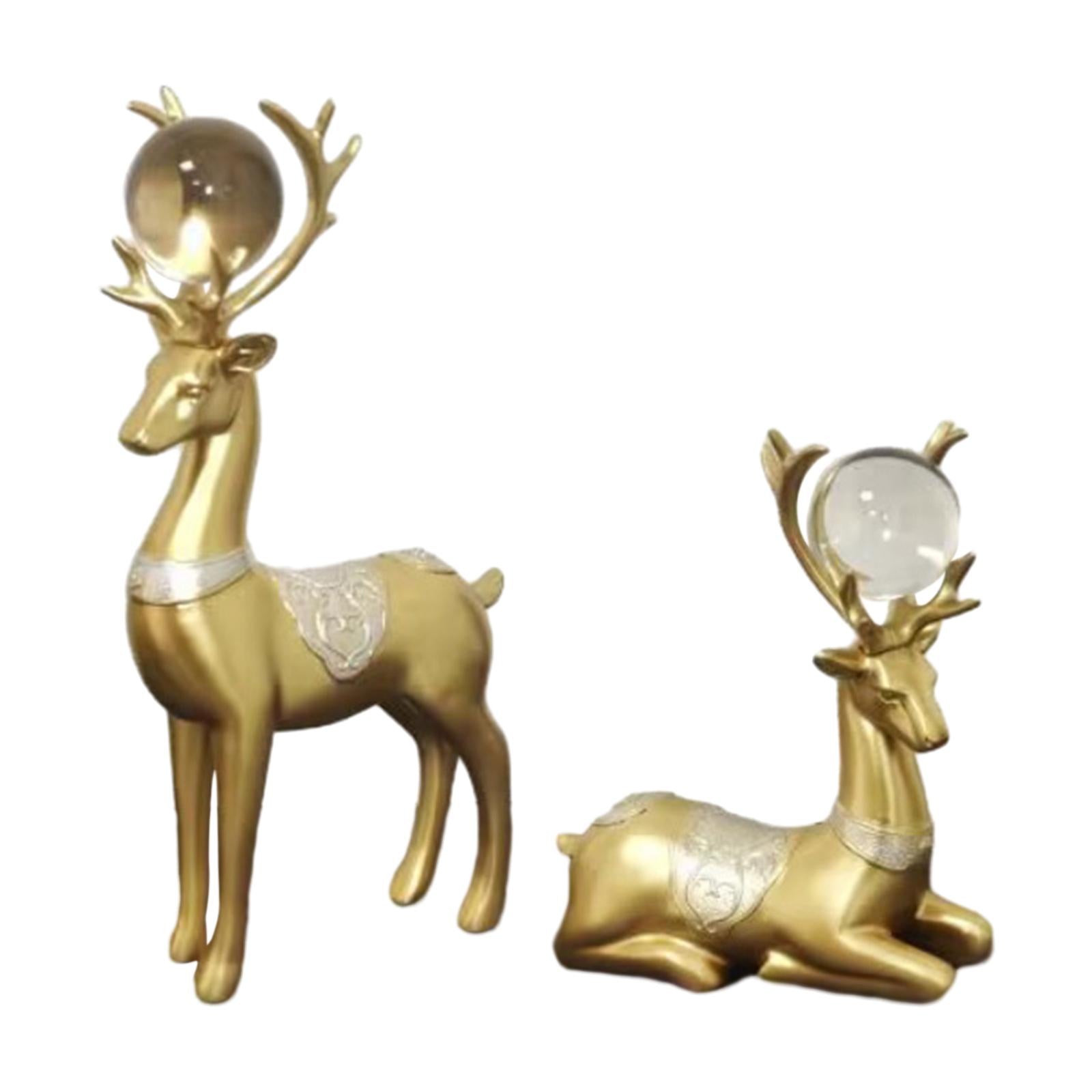 2x Deer Statues Modern Resin Desktop Ornament for Fireplace Desk Living Room Gold Silver