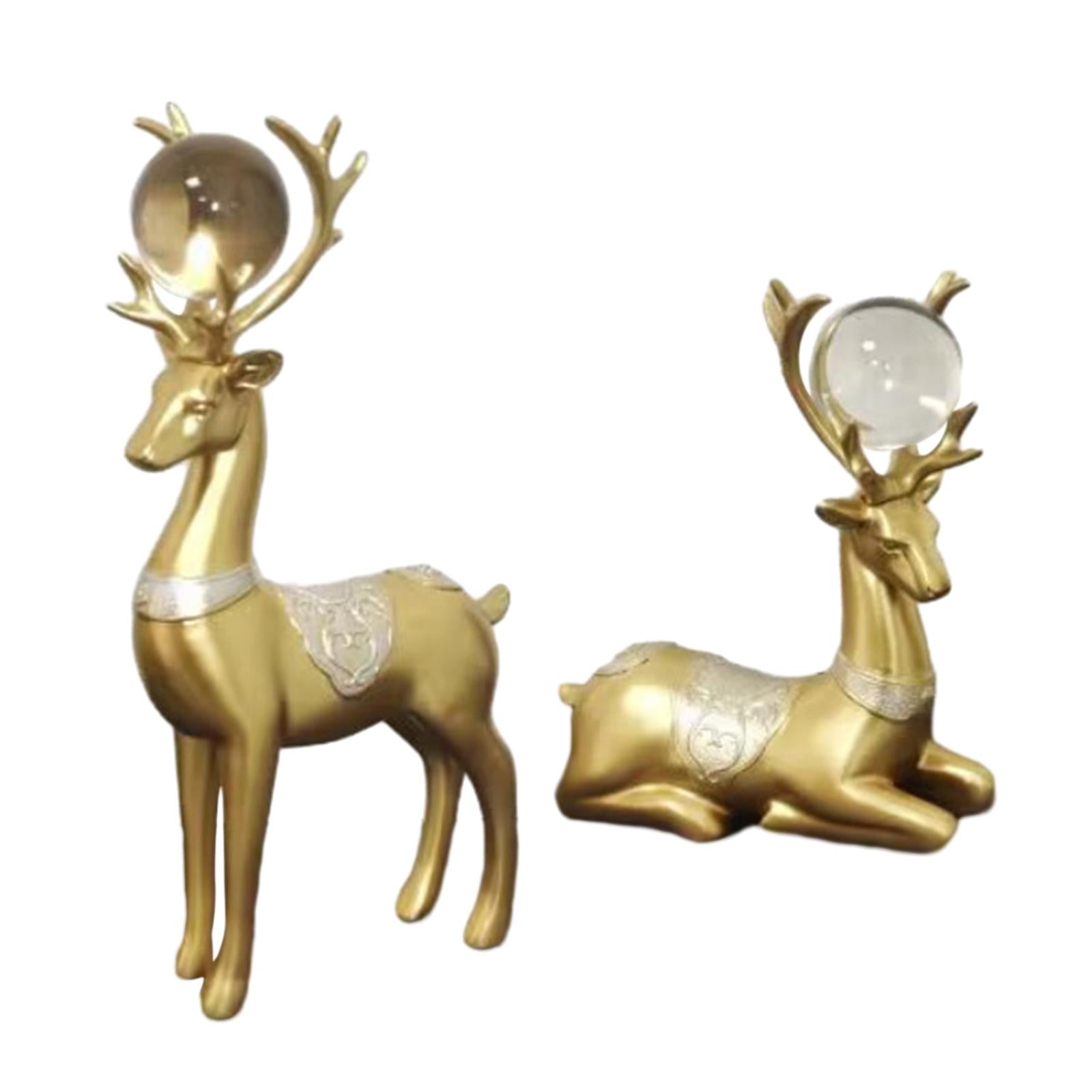 2x Deer Statues Modern Resin Desktop Ornament for Fireplace Desk Living Room Gold Silver