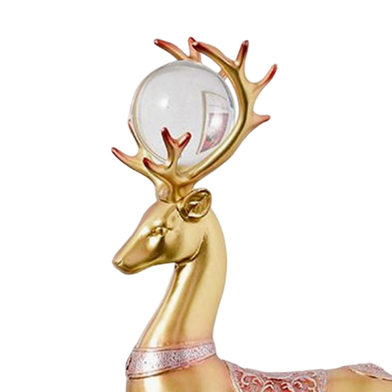 2x Deer Statues Modern Resin Desktop Ornament for Fireplace Desk Living Room Gold Red