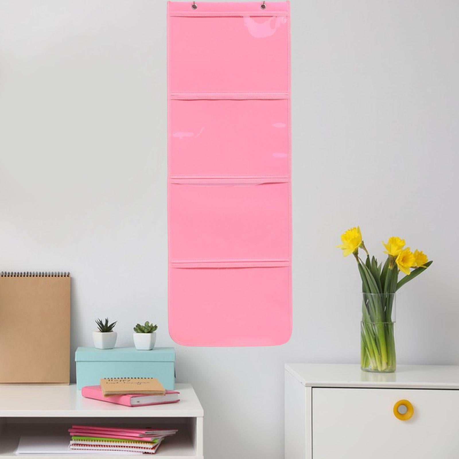 Kindergarten Art Display Hanging Bag Multipurpose Painting Hanging Organizer Pink 4 Grid