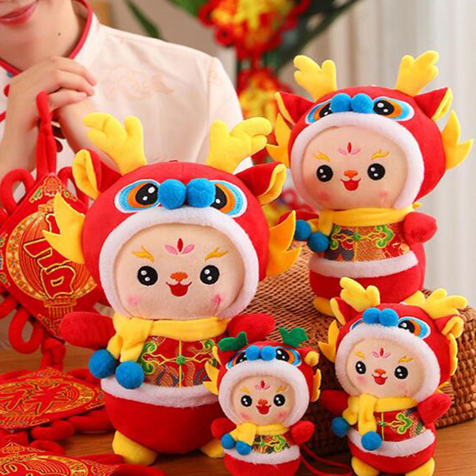 Chinese New Year Dragon Doll Dragon Figure for Holiday Restaurant Study Room 18cmx8cm