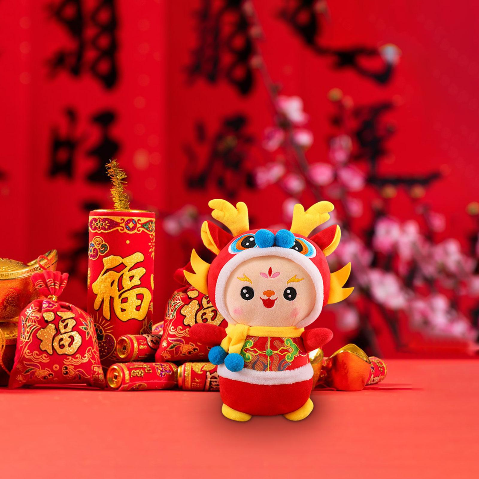 Chinese New Year Dragon Doll Dragon Figure for Holiday Restaurant Study Room 18cmx8cm