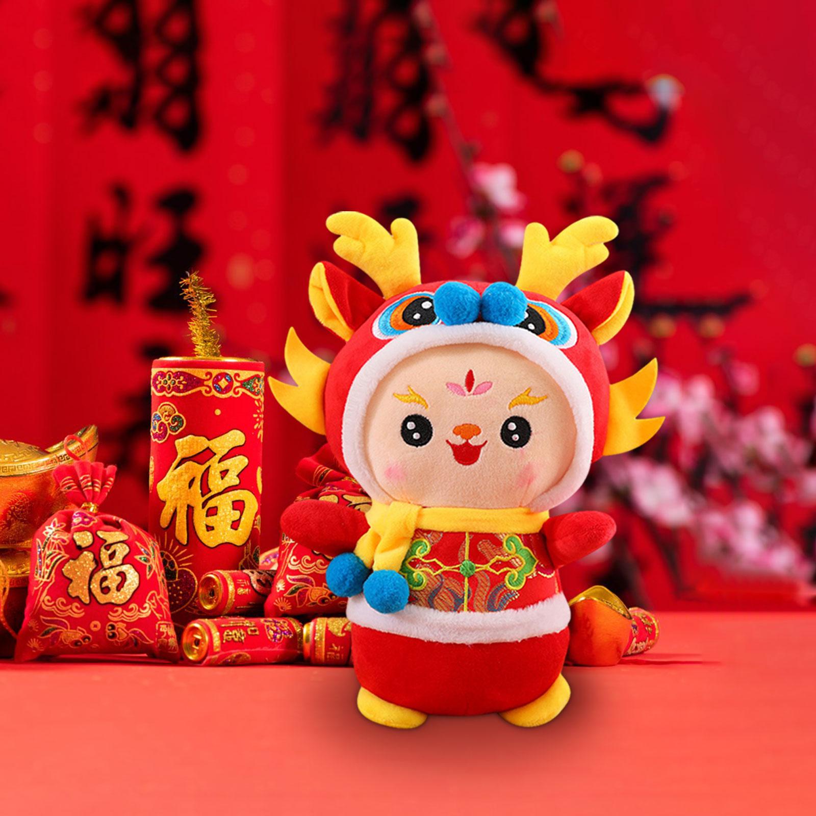Chinese New Year Dragon Doll Dragon Figure for Holiday Restaurant Study Room 25cmx15cm