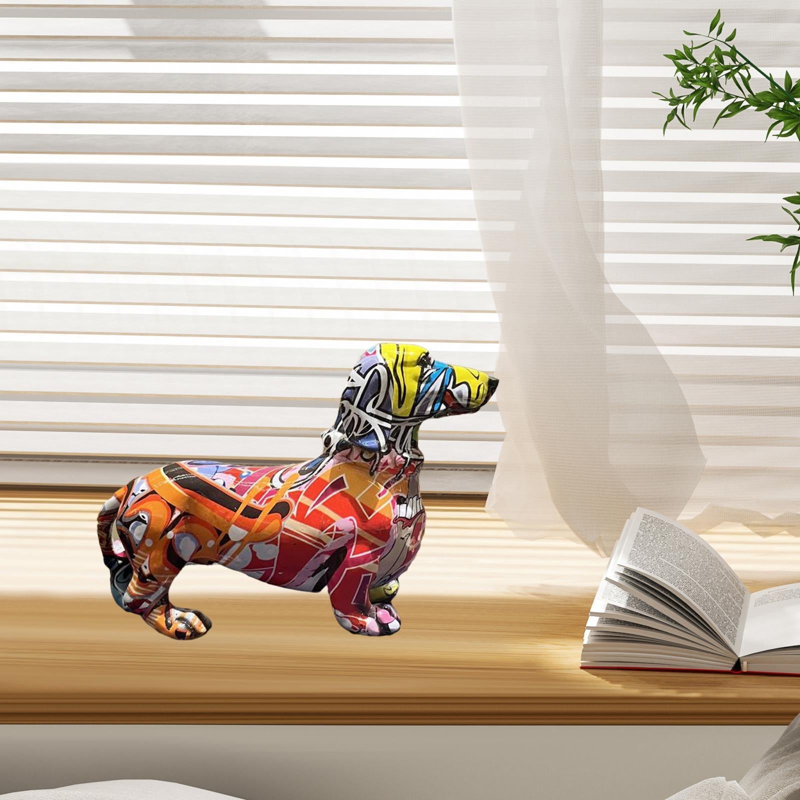 Polyresin Dog Statue Figurine Desktop Decoration Dachshund Statue for Office Graffiti