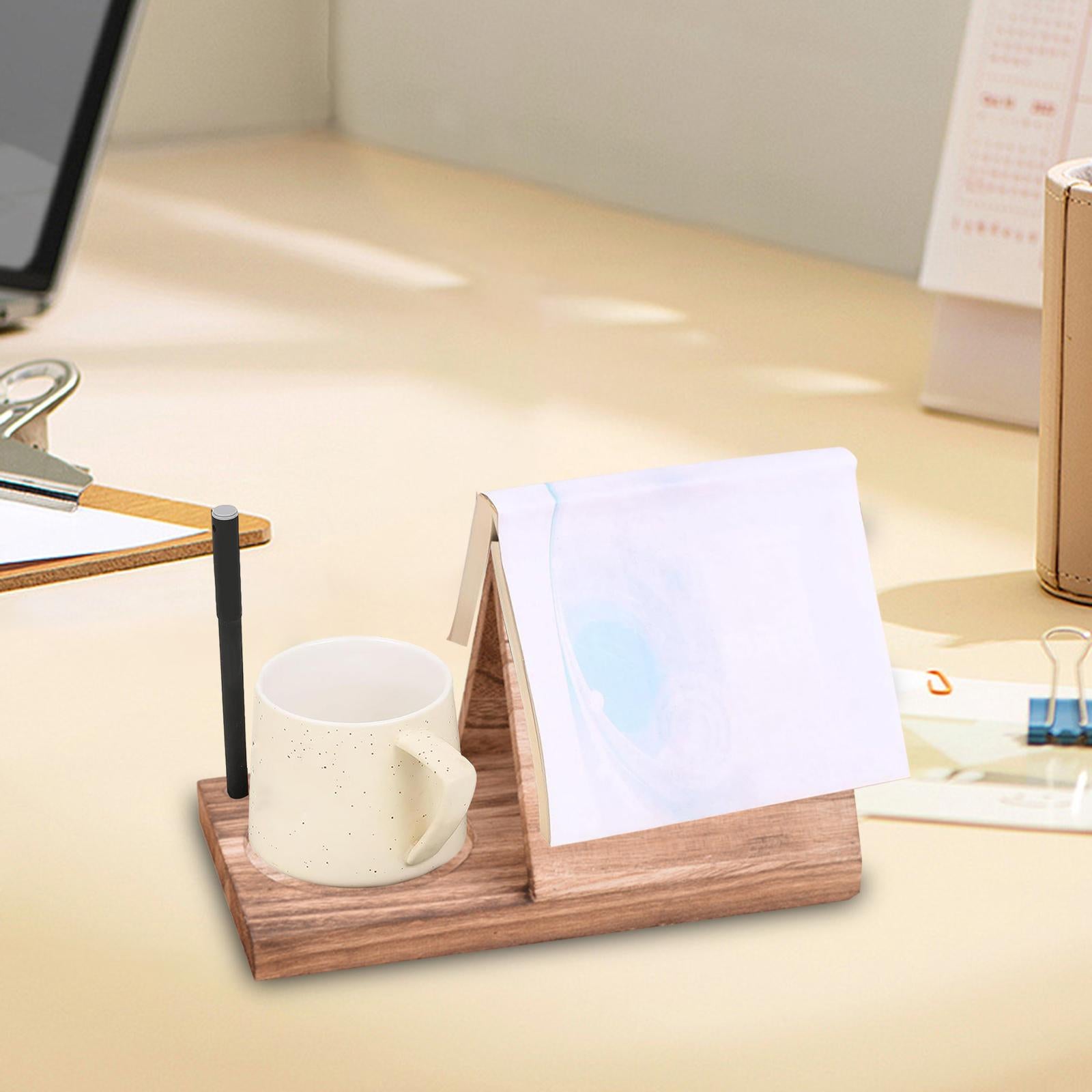 Book Holder with Drink Holder Wood Book Rest Bookcase for Living Room Office Wood Color