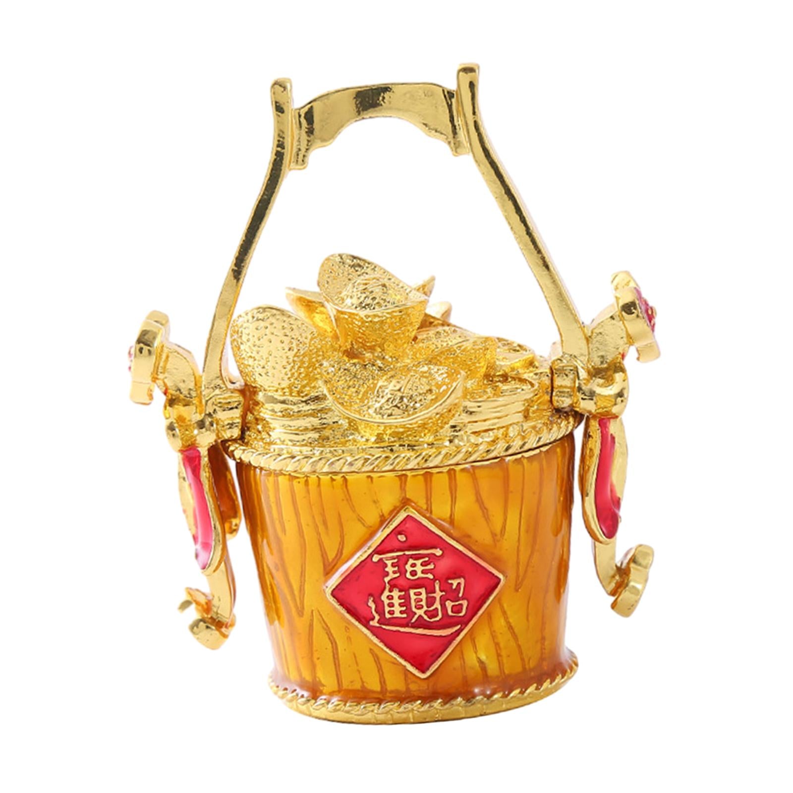 Chinese Fortune Bucket Jewelry Box Metal Modern for Drawing Room Desk Travel