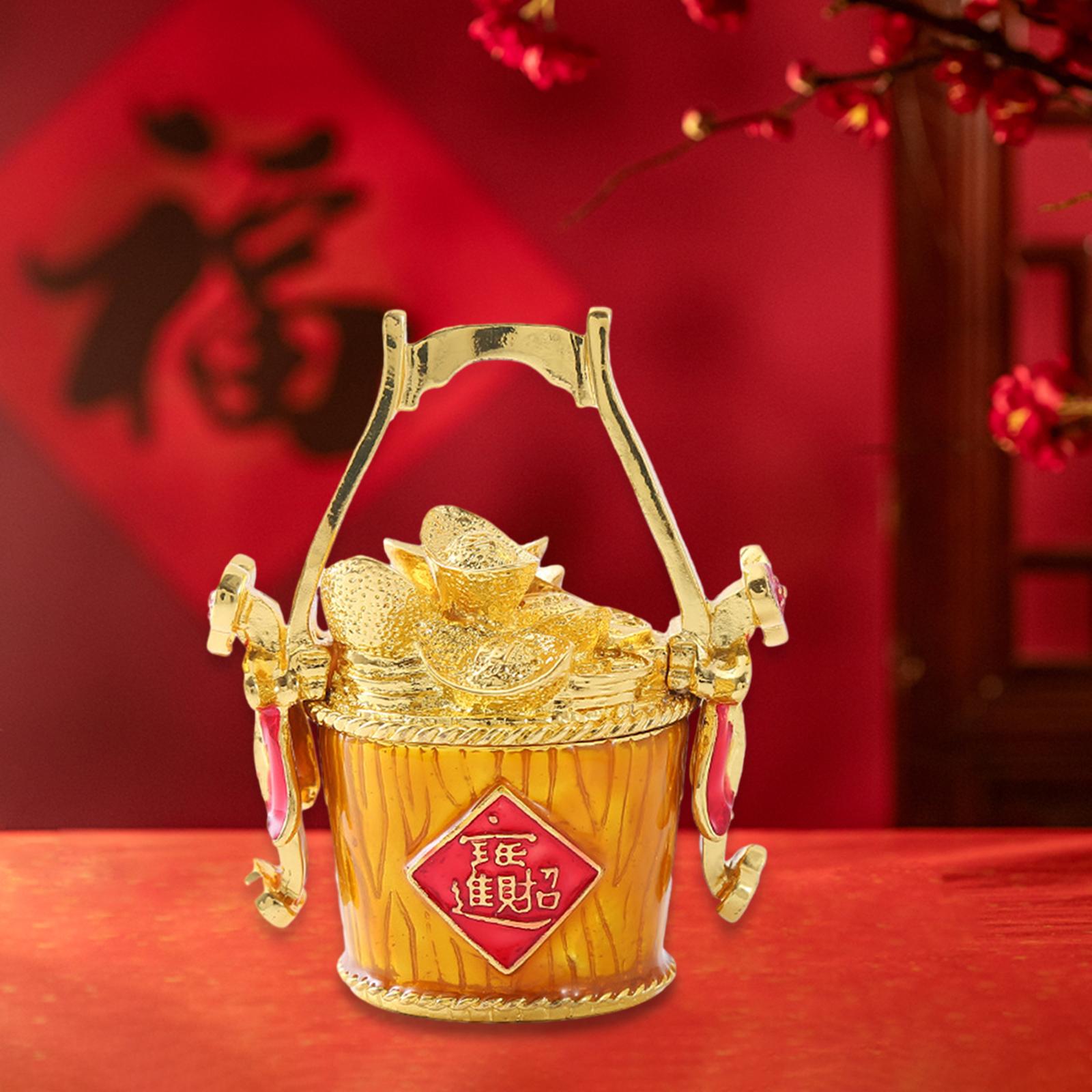 Chinese Fortune Bucket Jewelry Box Metal Modern for Drawing Room Desk Travel
