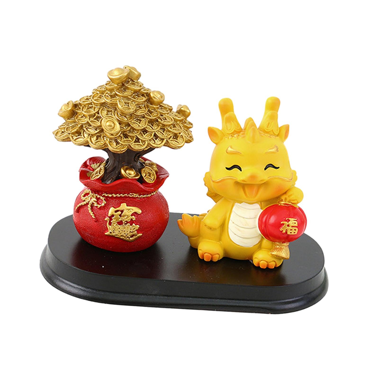 Chinese Dragon Statue with Money Tree Statue for New Year Birthday Gift Cafe Style D