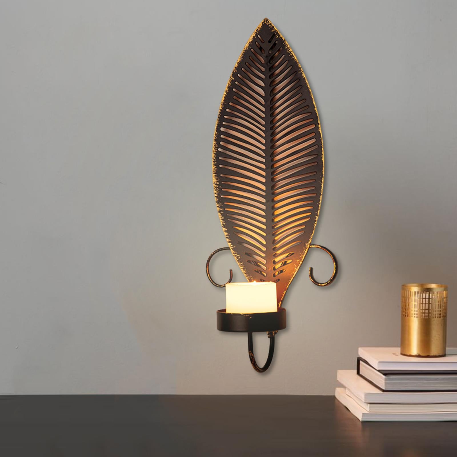 Metal Candle Holder Leaf Shaped Ornament for Festival Mantel Valentine's Day Wall Mounted