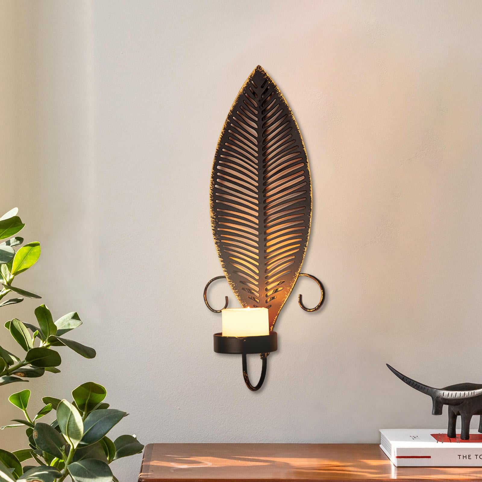 Metal Candle Holder Leaf Shaped Ornament for Festival Mantel Valentine's Day Wall Mounted