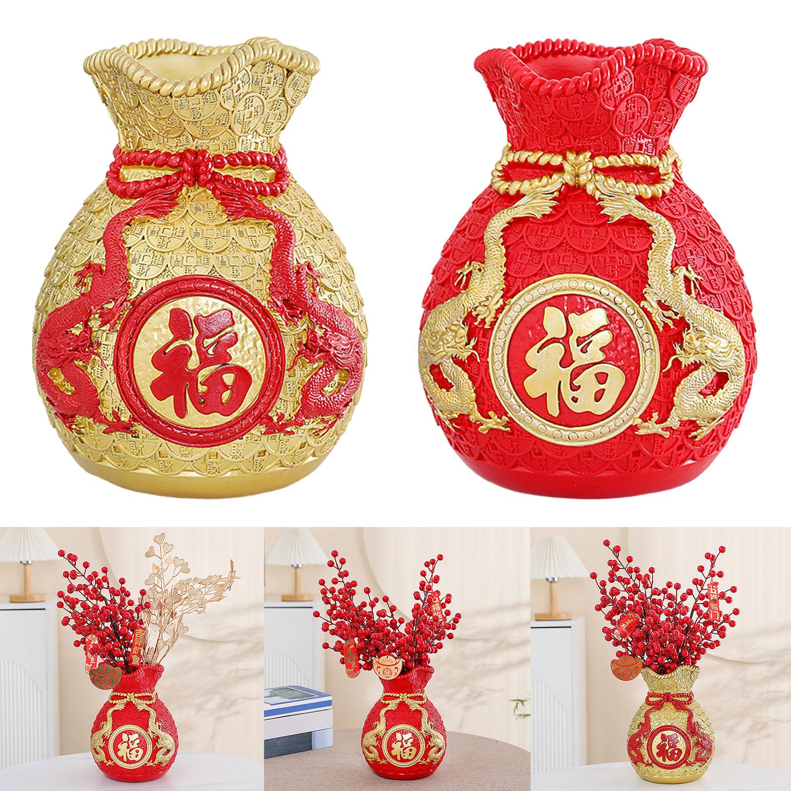 Money Bag Figurine Flower Vase Collection Flowerpot for Cabinet Desk Bedroom Red