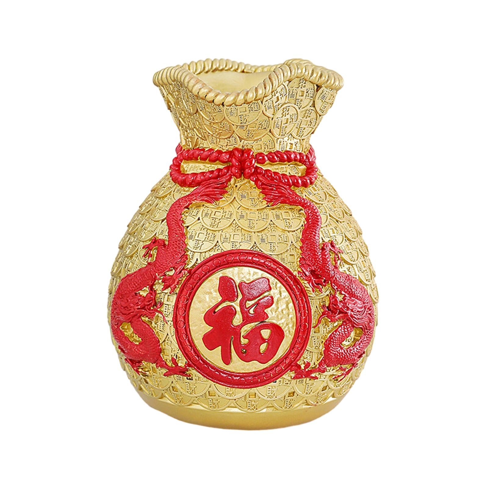 Money Bag Figurine Flower Vase Collection Flowerpot for Cabinet Desk Bedroom Gold