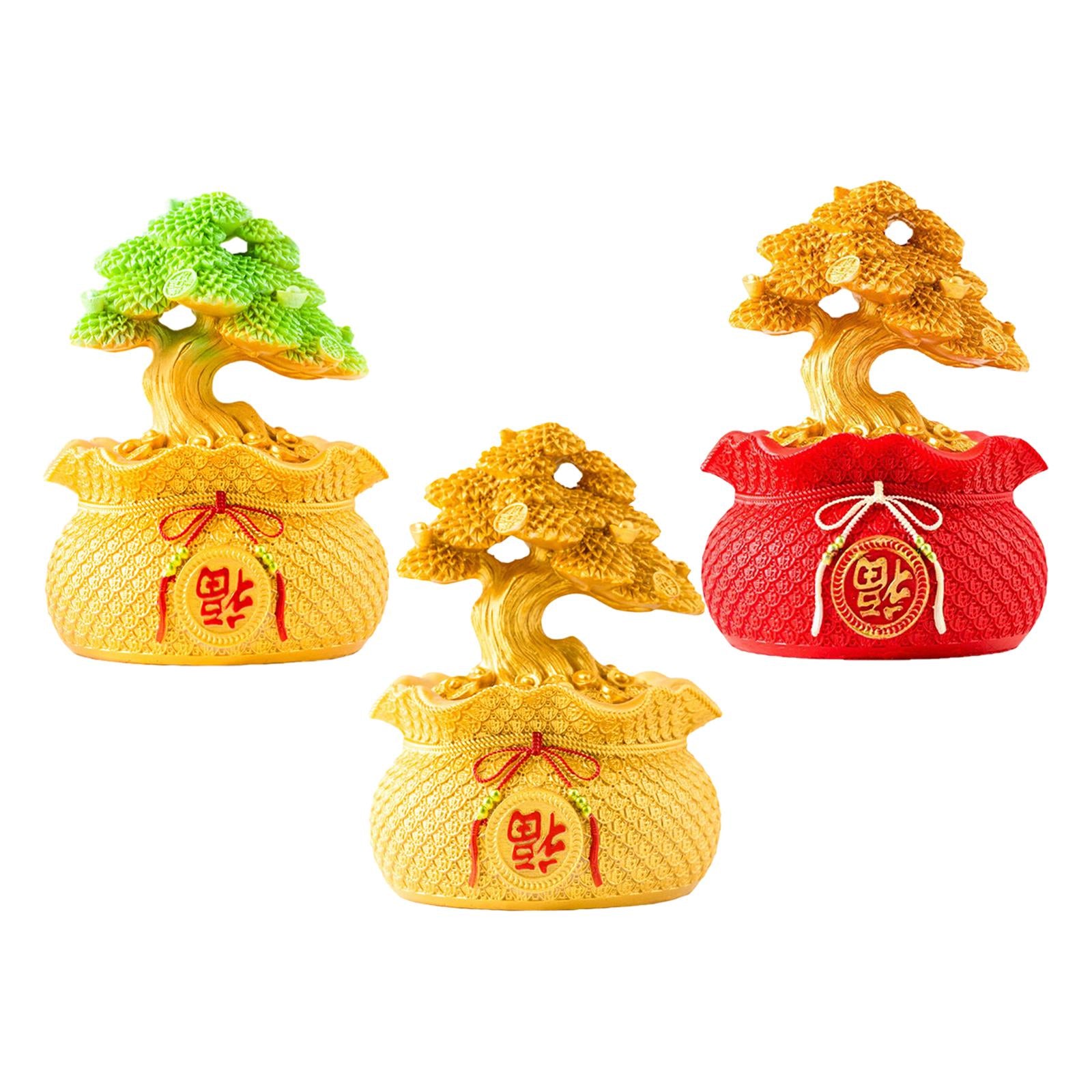 Money Bag Tree Figurine Lucky Piggy Bank Creative for Entrance Shelf Bedroom Gold Green