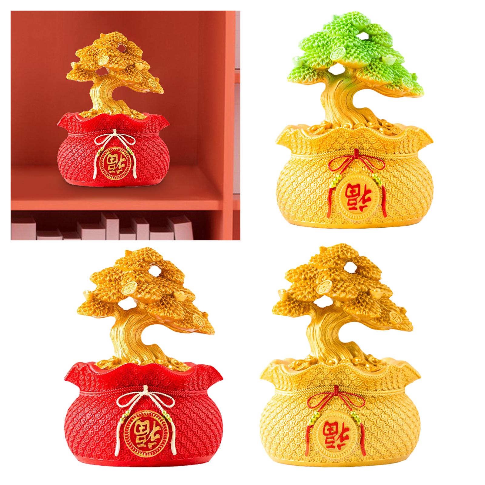 Money Bag Tree Figurine Lucky Piggy Bank Creative for Entrance Shelf Bedroom Gold Green