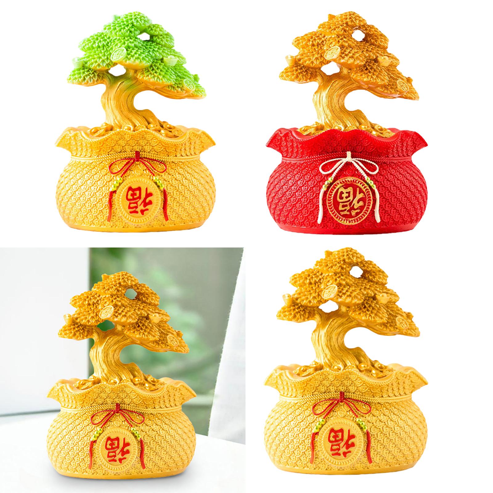 Money Bag Tree Figurine Lucky Piggy Bank Creative for Entrance Shelf Bedroom Gold Green