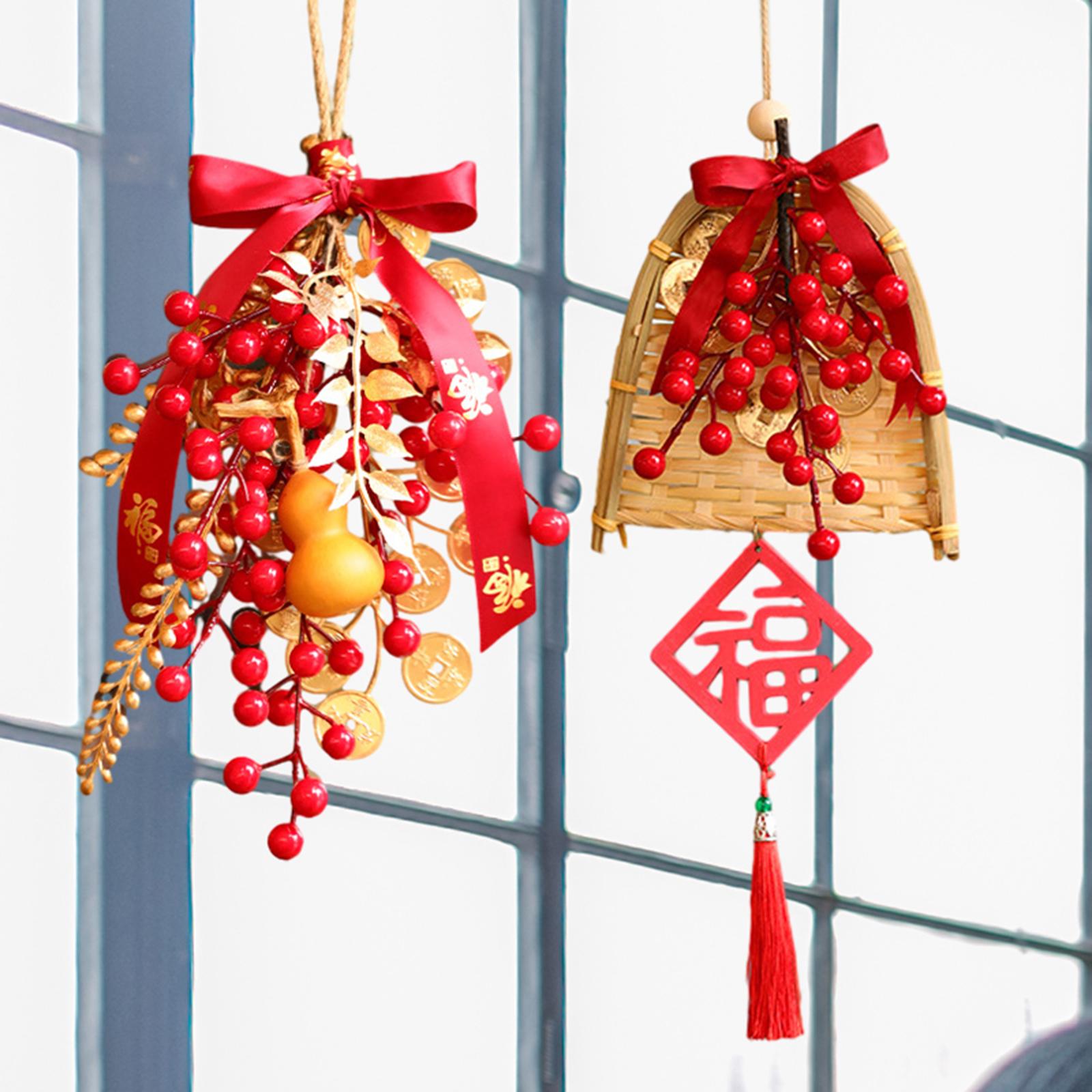 Chinese New Year Decoration Artificial Red for Farmhouse Entryway Wall Gourd