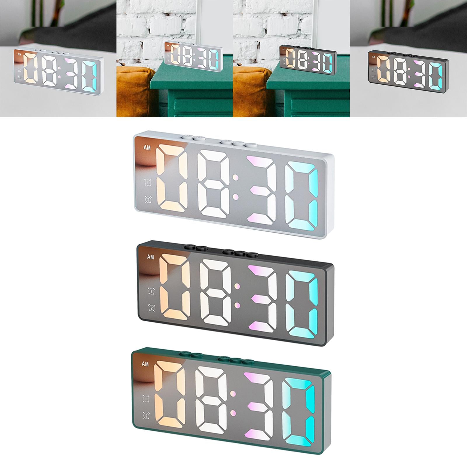 16cm Digital Alarm Clock Bedside Clock Portable for Bedroom Table and Travel White