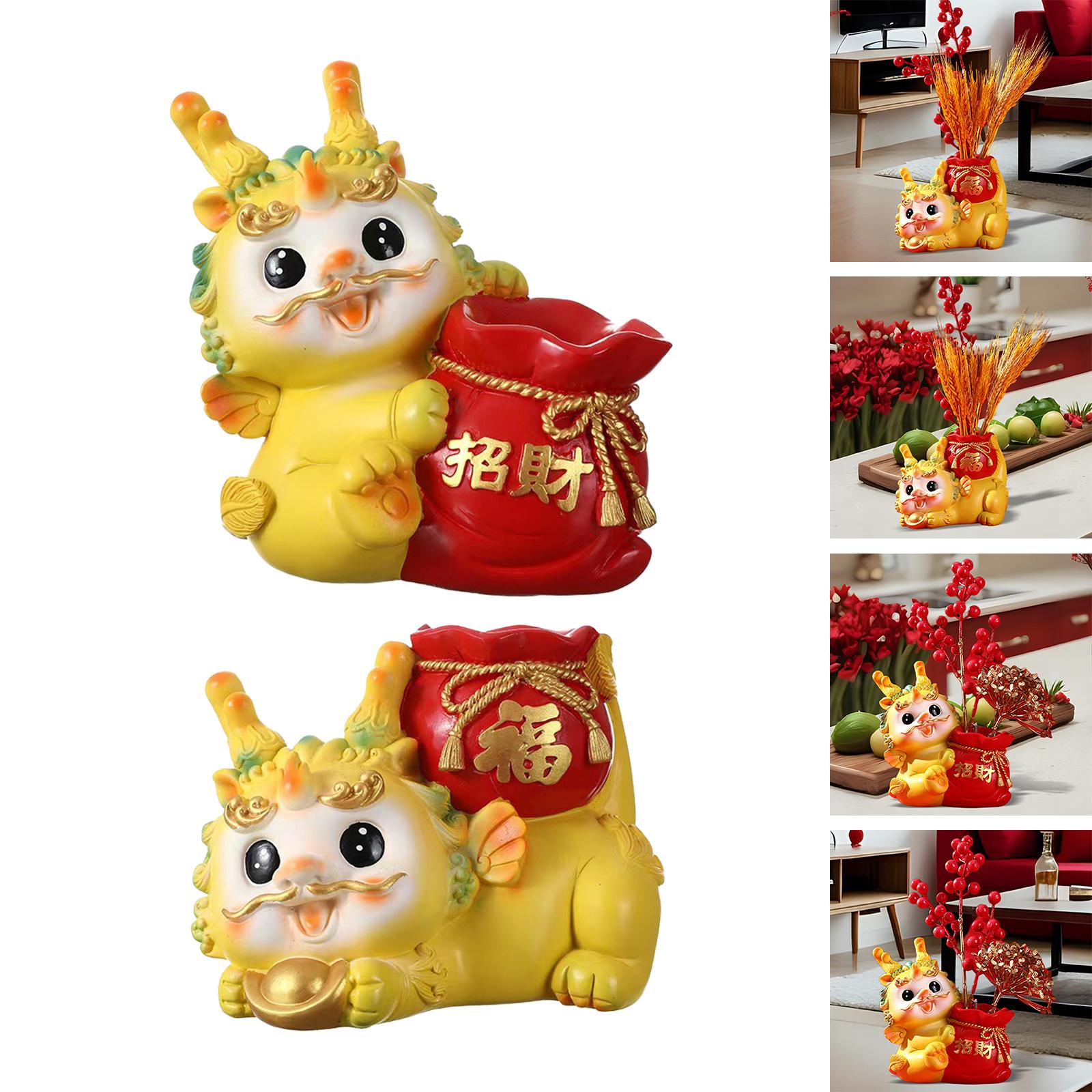 Chinese New Year Dragon Figurine Flower Vase for Festivals Hotel Dining Room Standing