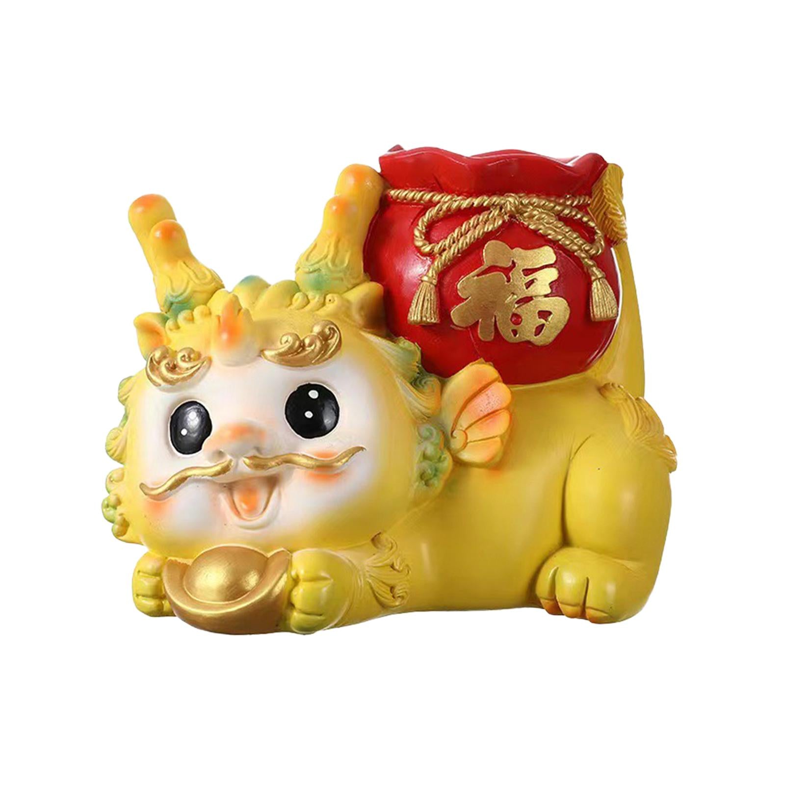 Chinese New Year Dragon Figurine Flower Vase for Festivals Hotel Dining Room Reclining