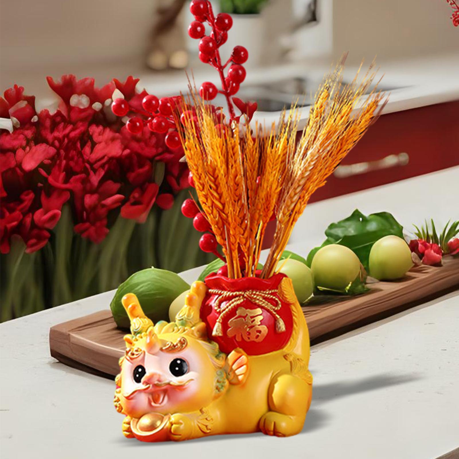 Chinese New Year Dragon Figurine Flower Vase for Festivals Hotel Dining Room Reclining