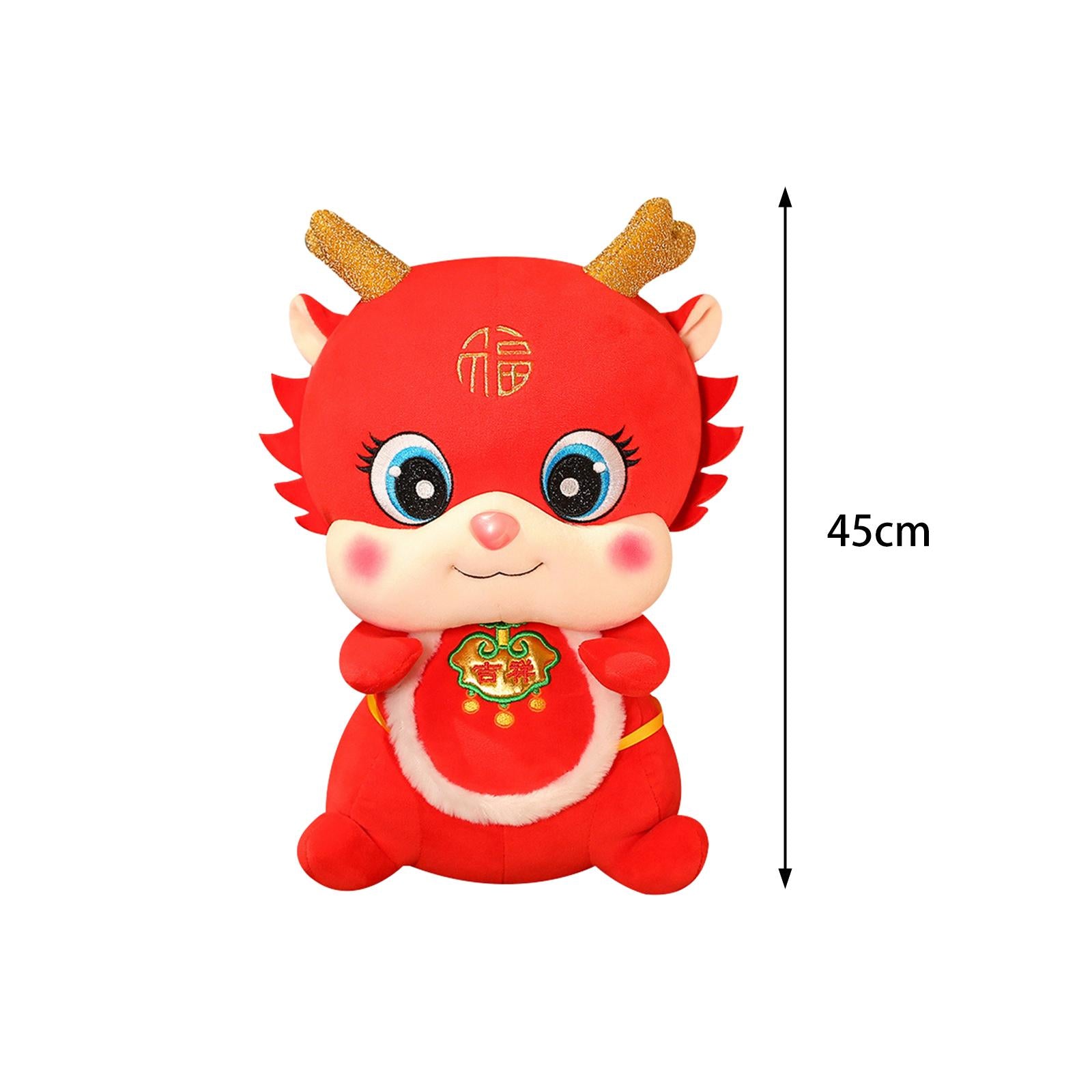 Chinese New Year Dragon Doll Cute Plush Toy for Cafe Bedroom Spring Festival Red 45cm
