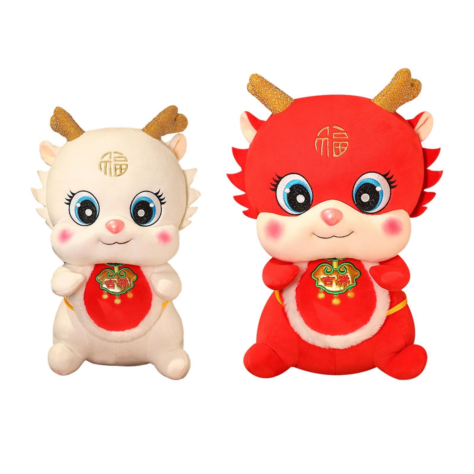 Chinese New Year Dragon Doll Cute Plush Toy for Cafe Bedroom Spring Festival Red 45cm
