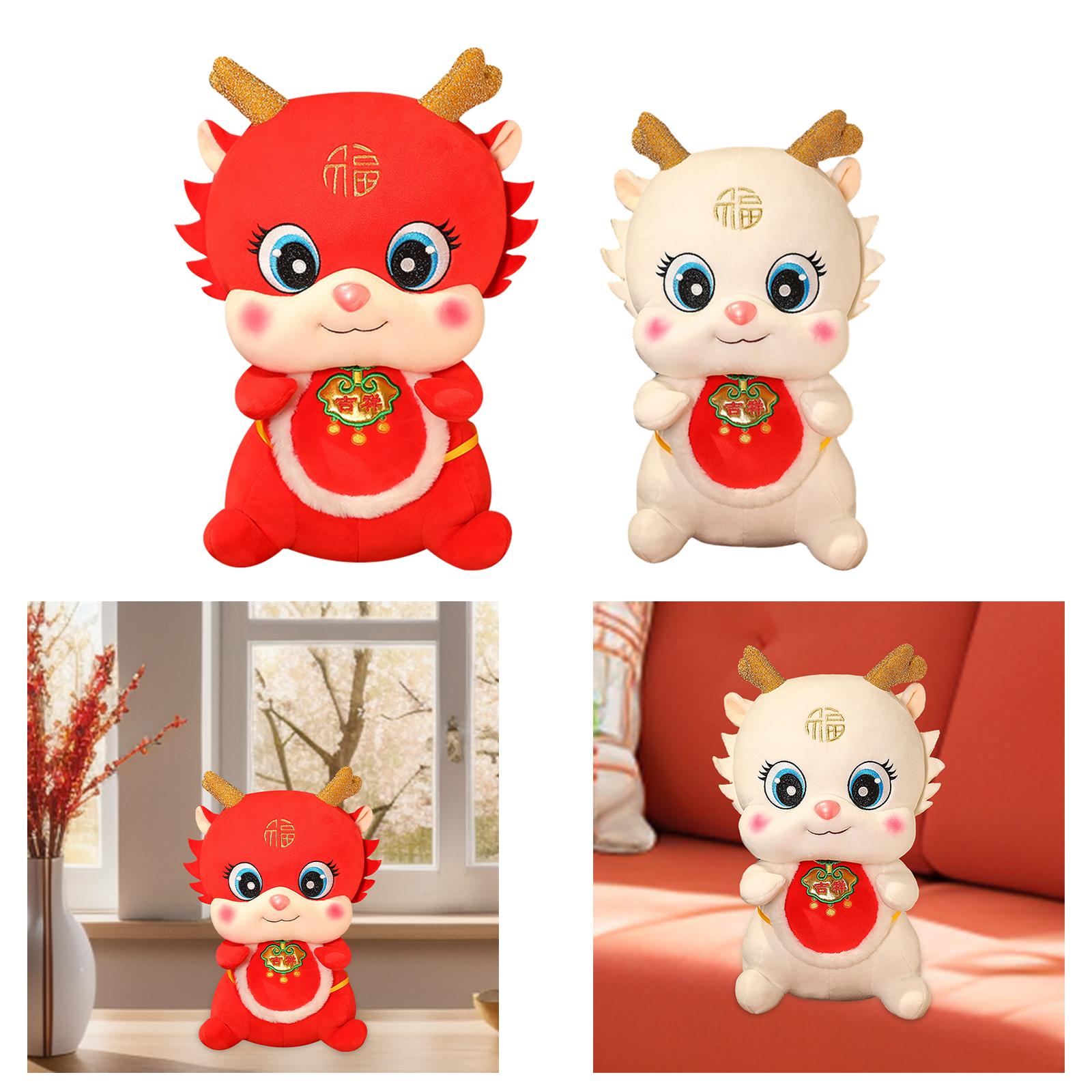 Chinese New Year Dragon Doll Cute Plush Toy for Cafe Bedroom Spring Festival Red 45cm