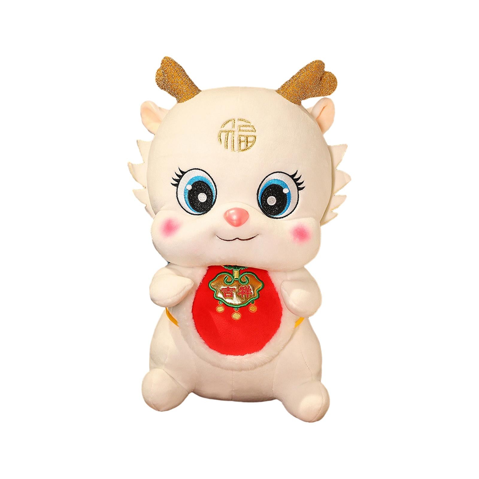 Chinese New Year Dragon Doll Cute Plush Toy for Cafe Bedroom Spring Festival White 38cm
