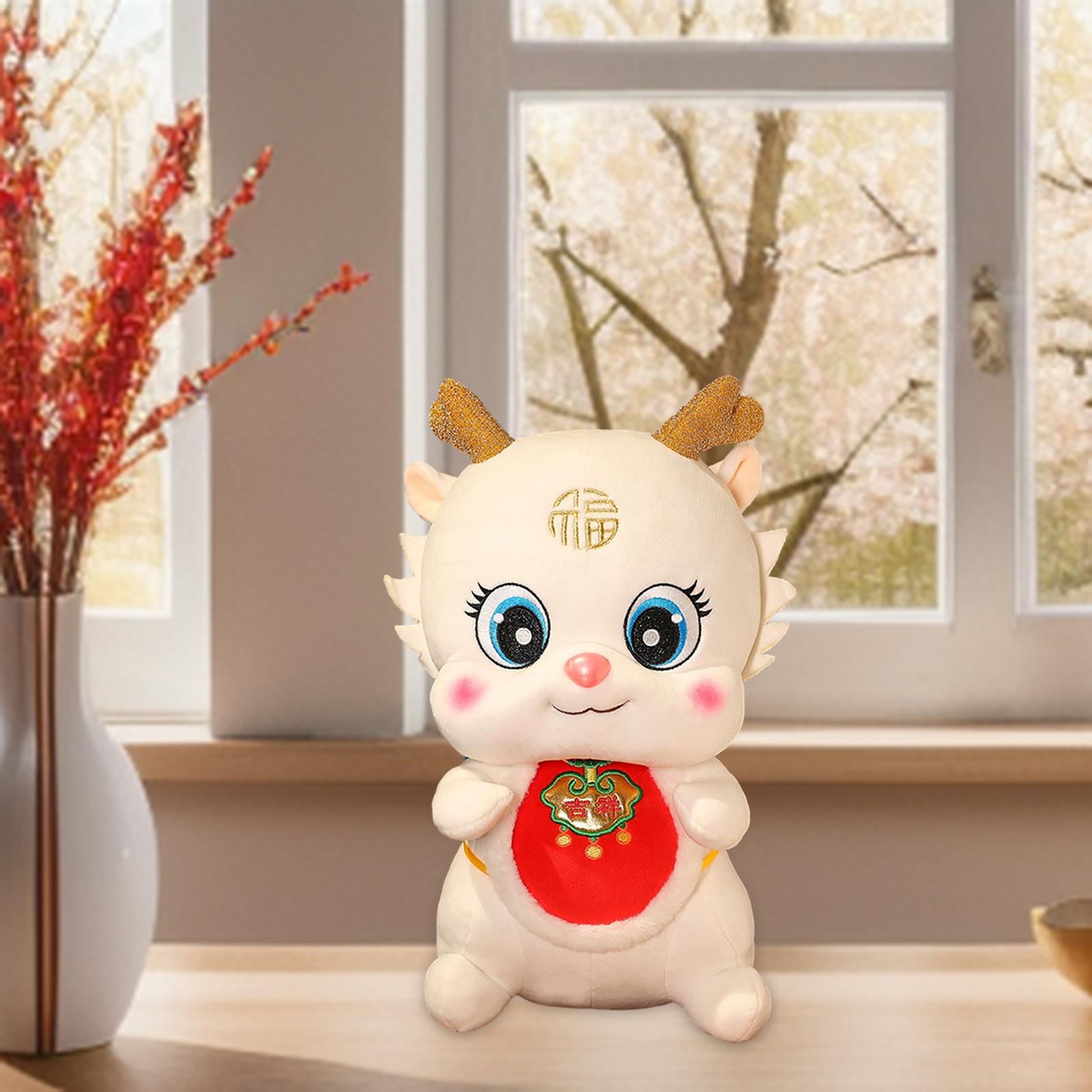 Chinese New Year Dragon Doll Cute Plush Toy for Cafe Bedroom Spring Festival White 38cm