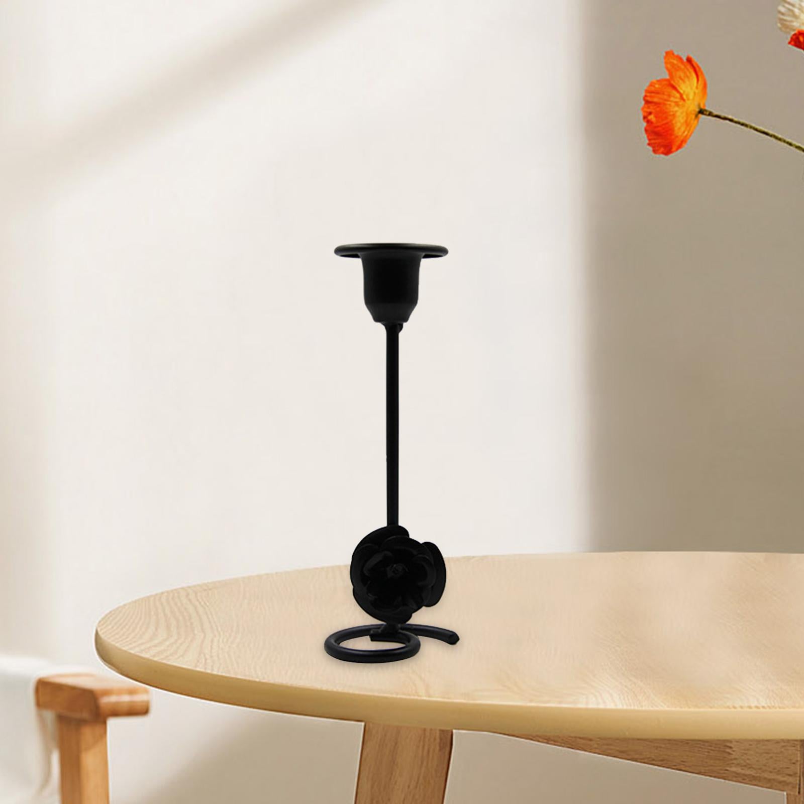 Taper Candle Holder Flower Creative for Wedding Dining Table Home Decoration black M