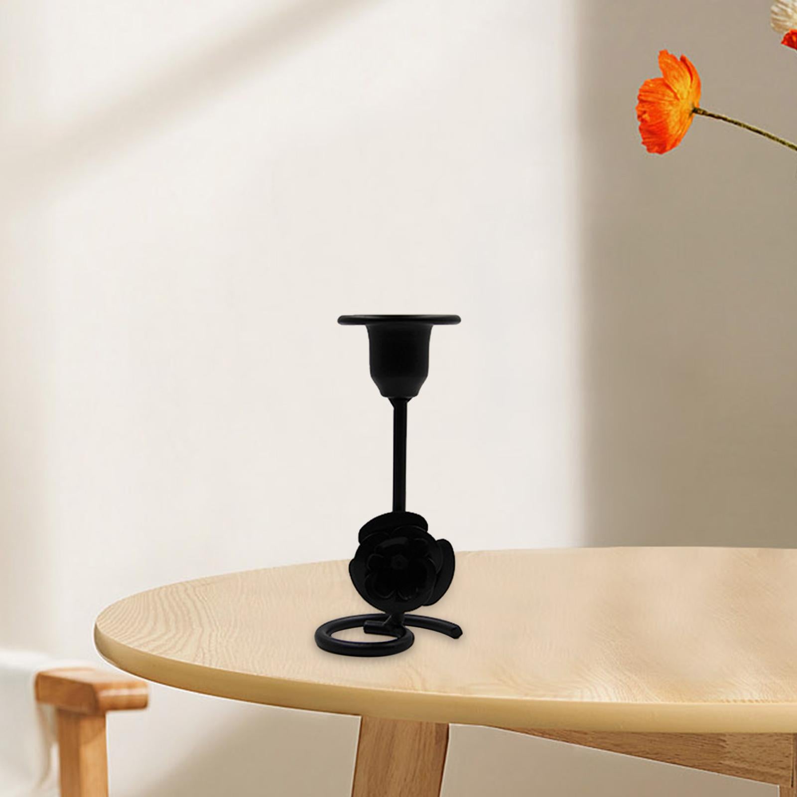 Taper Candle Holder Flower Creative for Wedding Dining Table Home Decoration black S