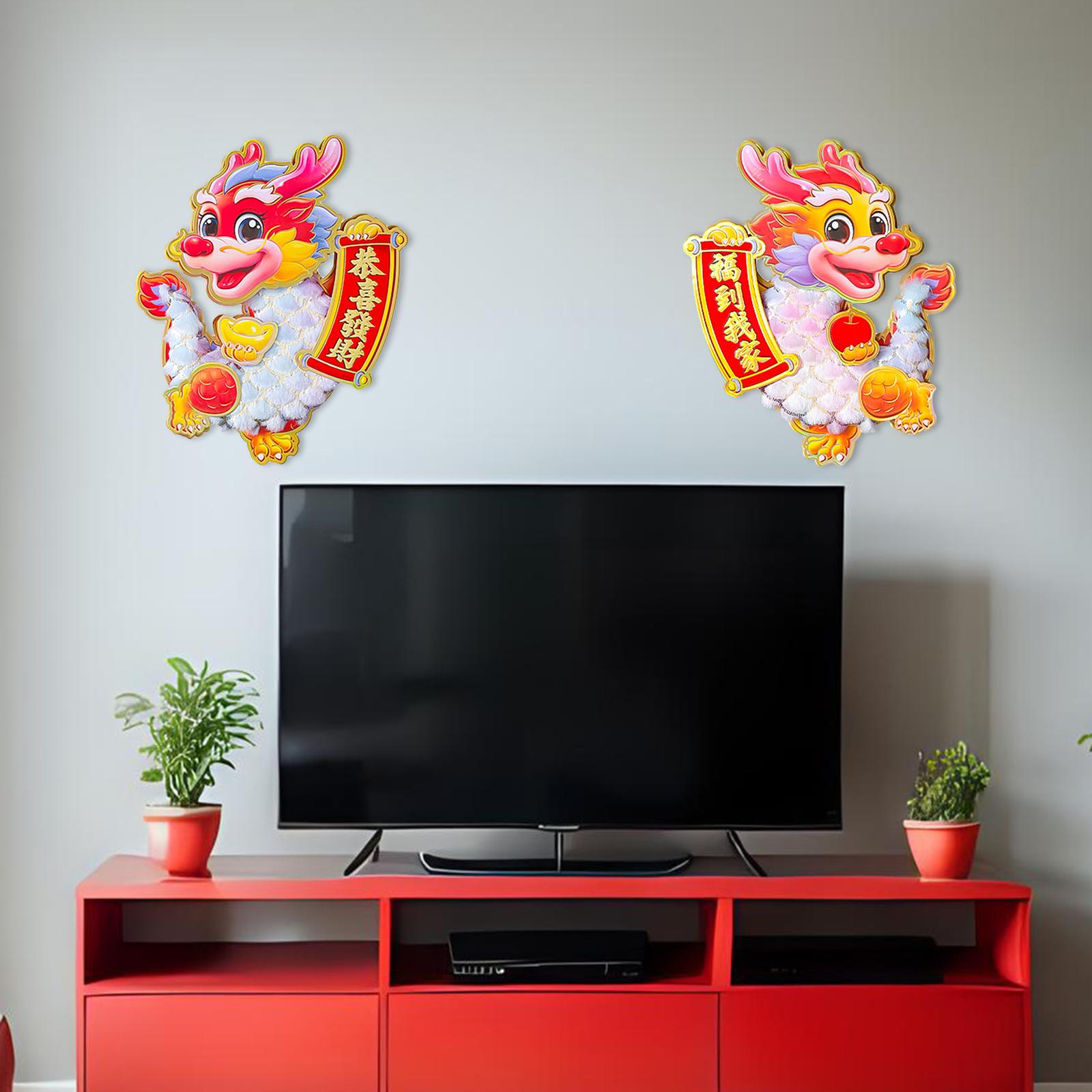 2Pcs Chinese New Year Door Sticker for Living Room Spring Festivals Entryway Flocking L