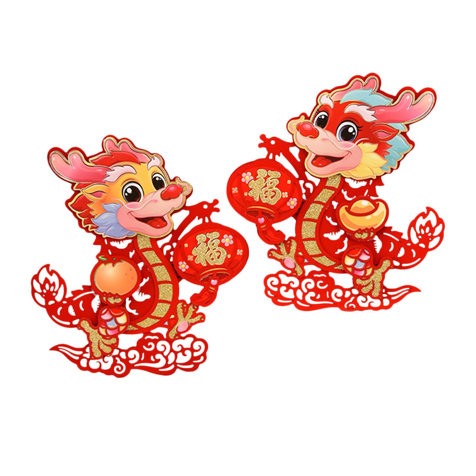 2Pcs Chinese New Year Door Sticker for Living Room Spring Festivals Entryway Non Woven Fabric L