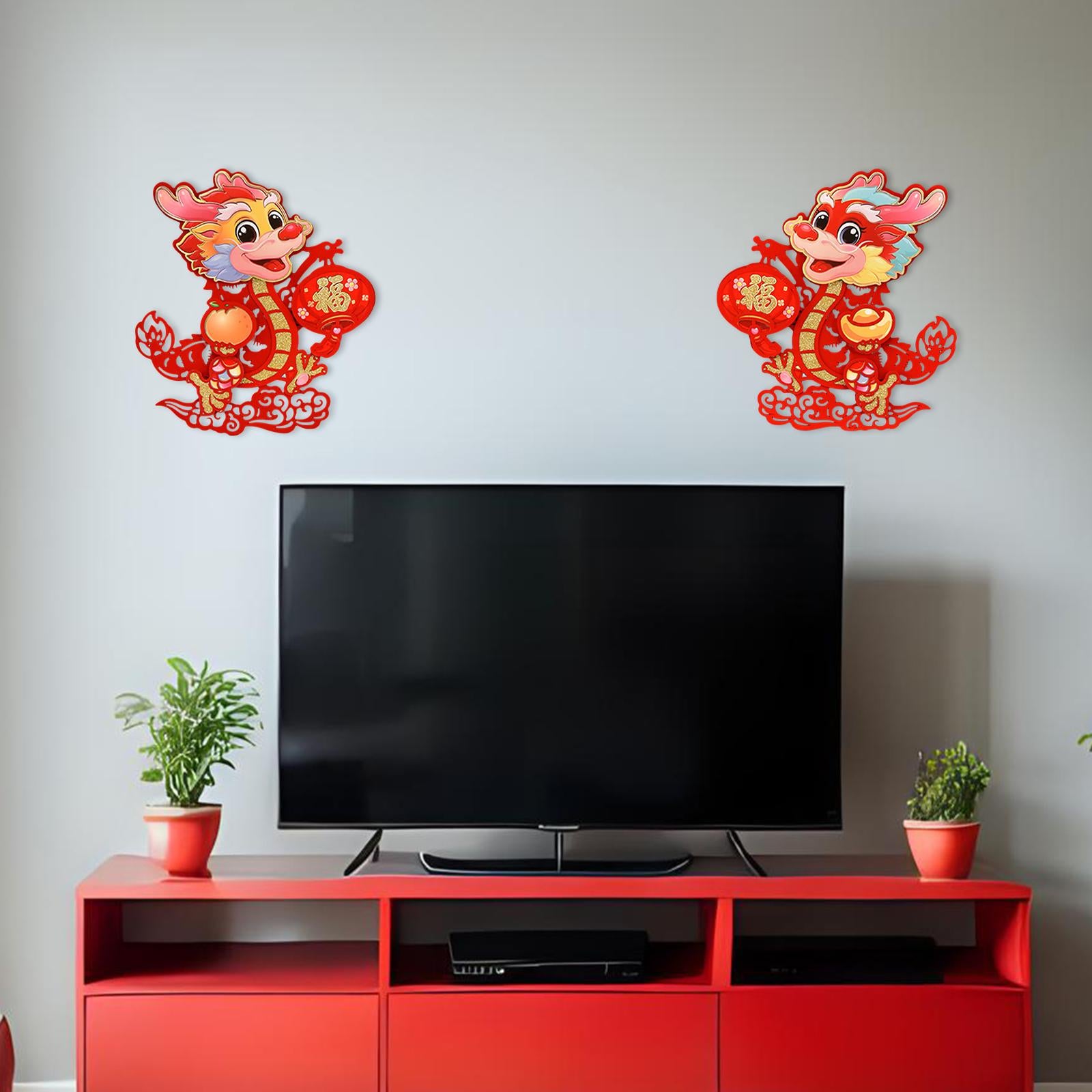 2Pcs Chinese New Year Door Sticker for Living Room Spring Festivals Entryway Non Woven Fabric L