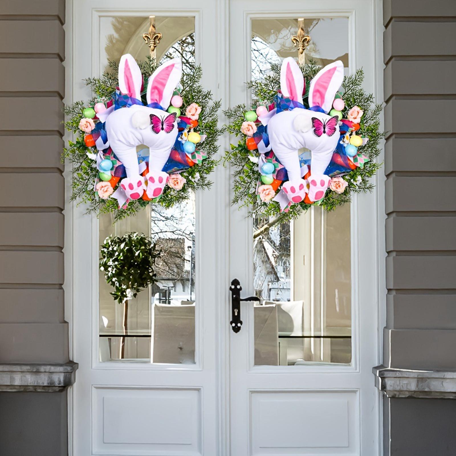 Easter Bunny Wreath Front Door Decoration for Farmhouse Home Decor Accessory