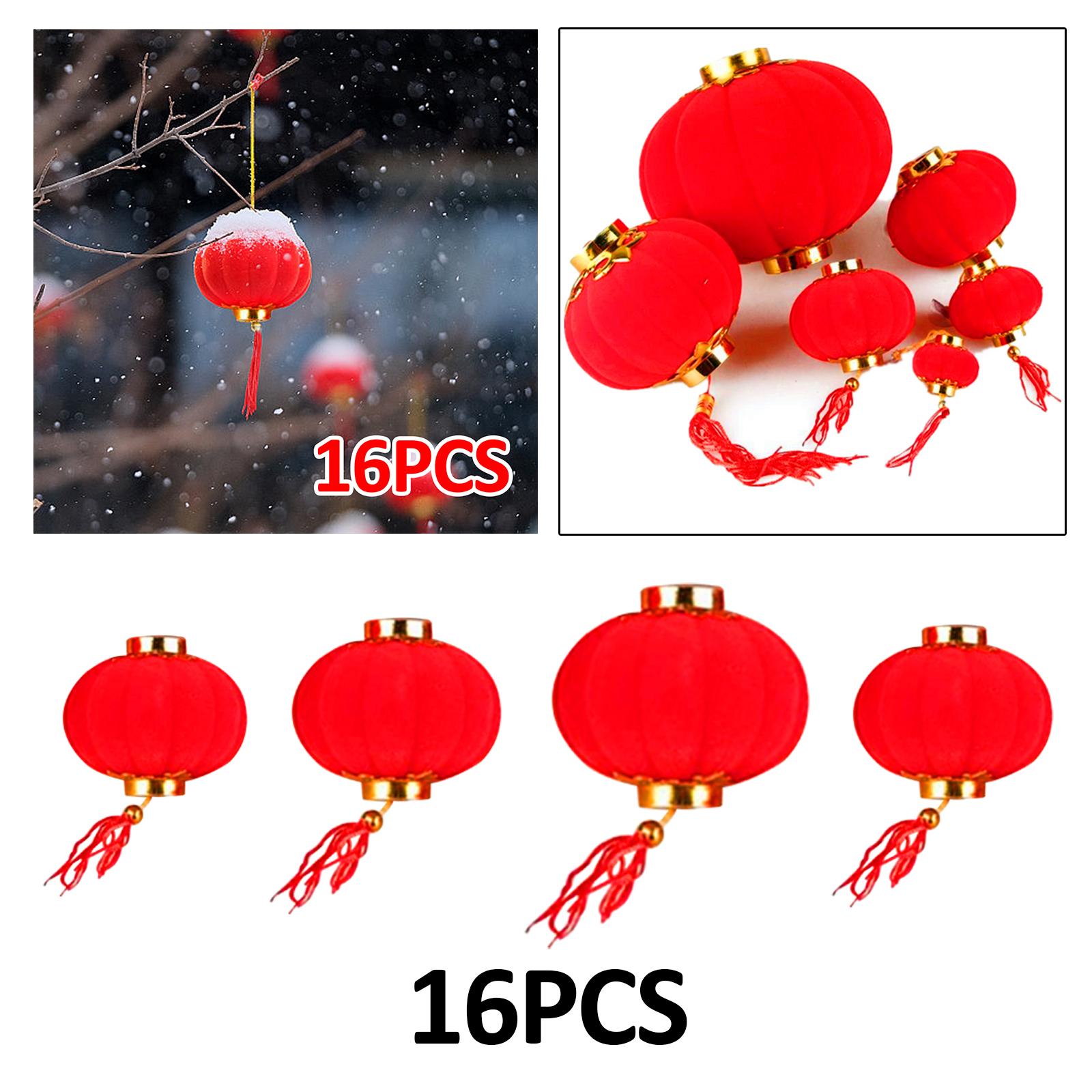 16Pcs Chinese Red Lanterns Home Flocked for Spring Festival Wedding Birthday 5 cm