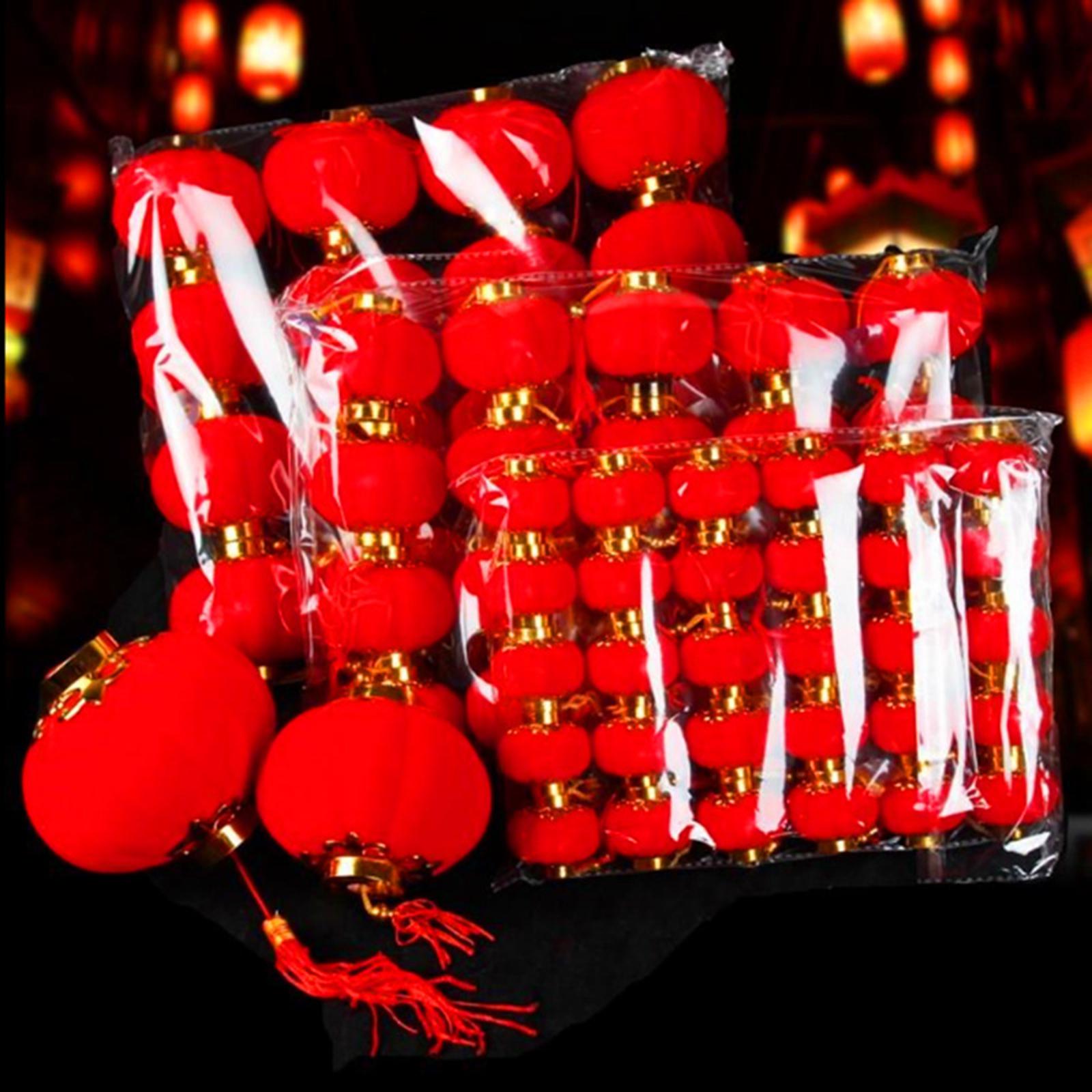 16Pcs Chinese Red Lanterns Home Flocked for Spring Festival Wedding Birthday 5 cm