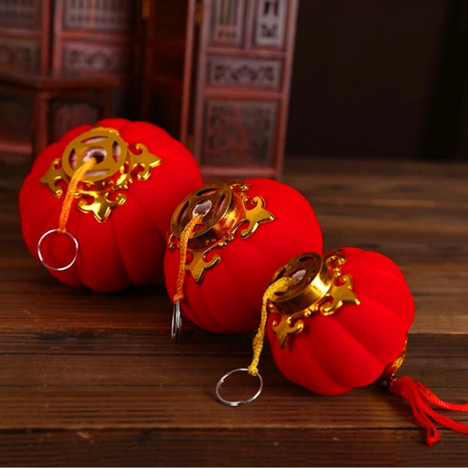 16Pcs Chinese Red Lanterns Home Flocked for Spring Festival Wedding Birthday 9 cm