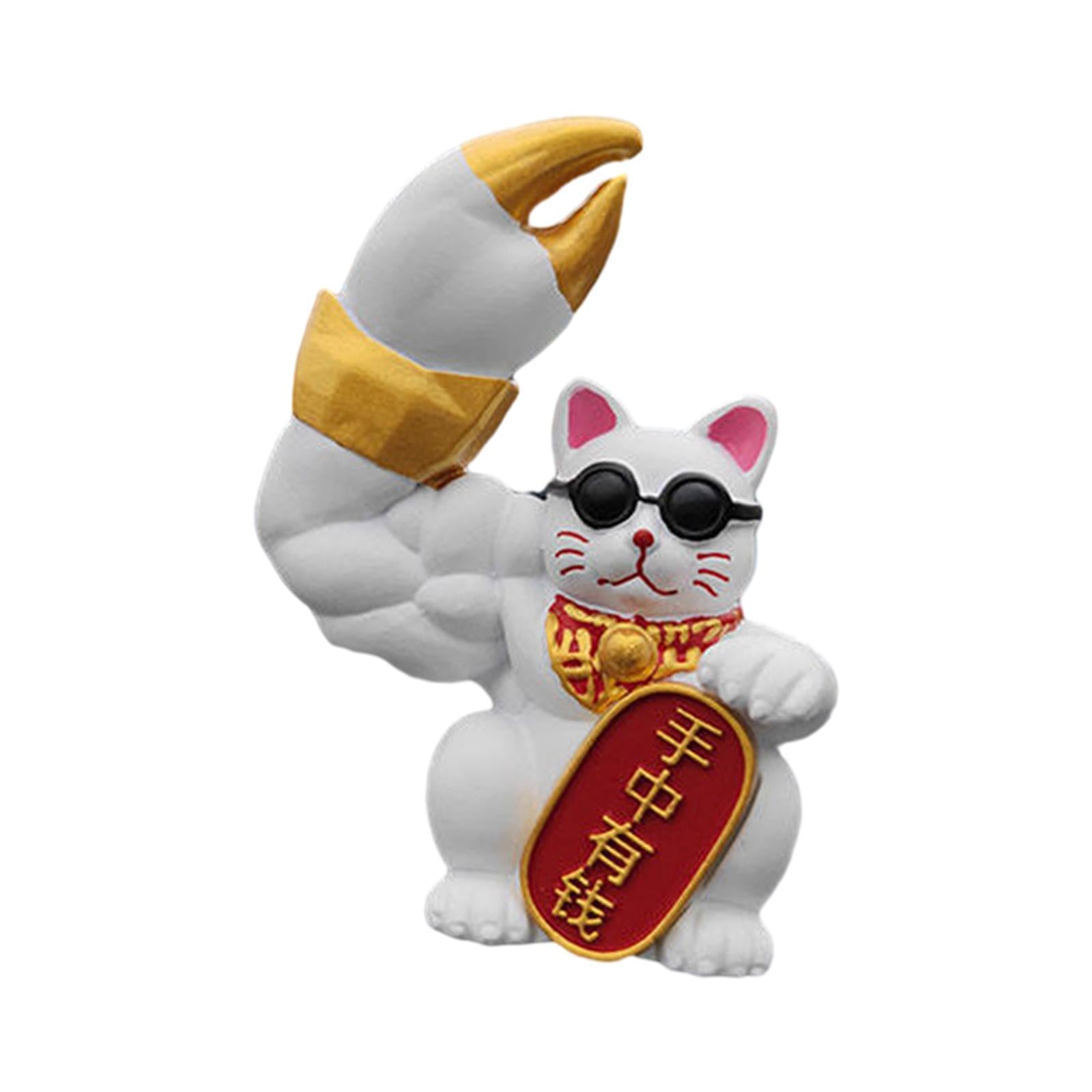 Fortune Cat Figurine Car Dashboard Ornament Handmade for Restaurant and Shop White