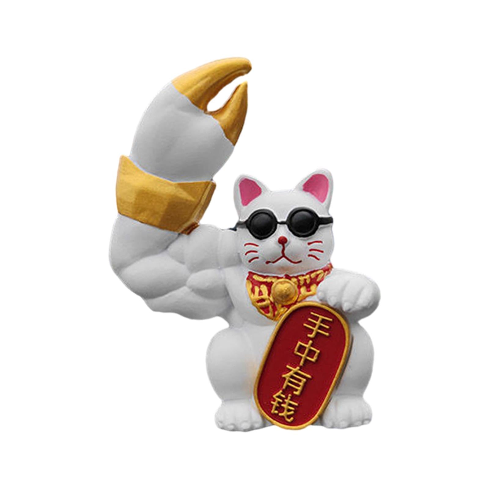 Fortune Cat Figurine Car Dashboard Ornament Handmade for Restaurant and Shop White