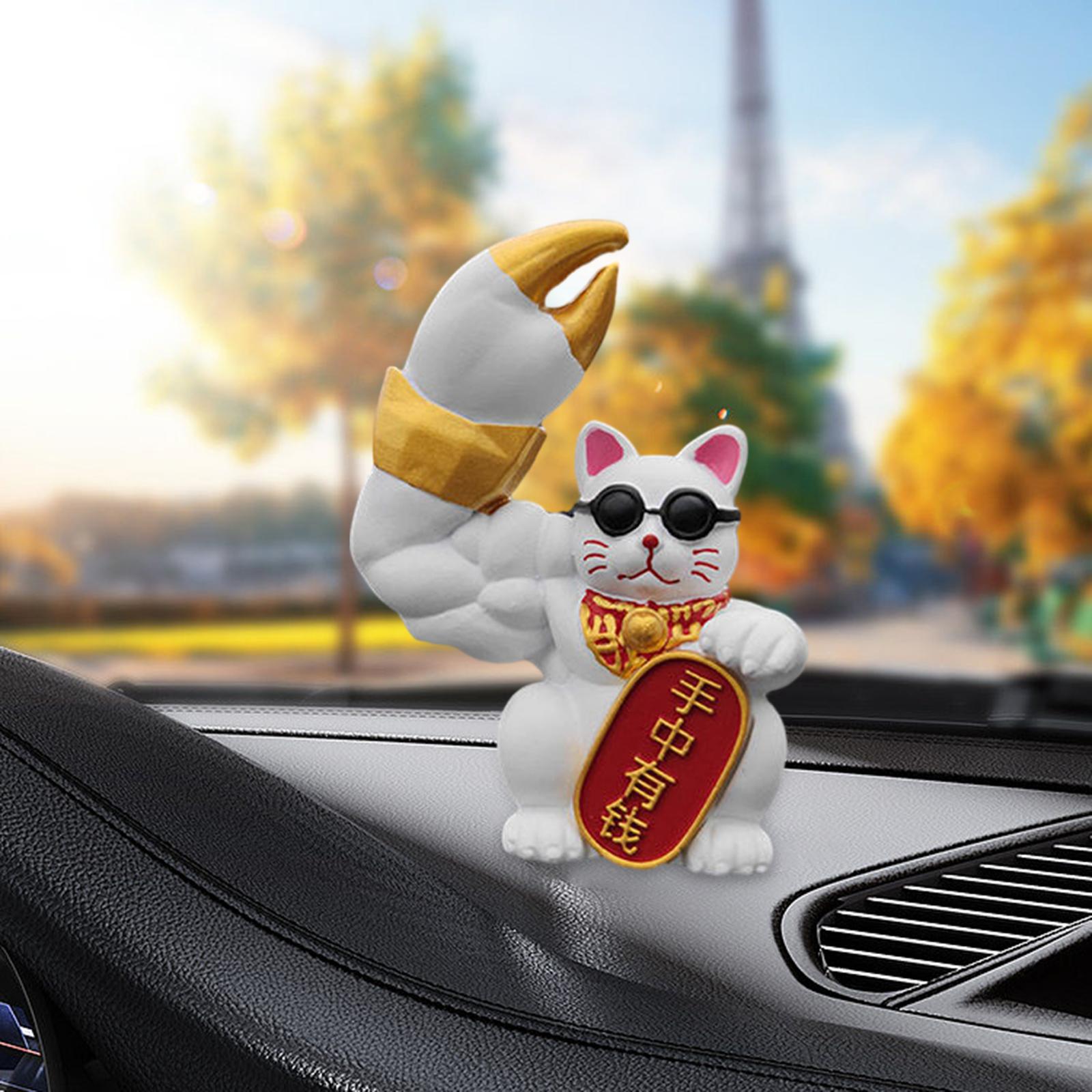 Fortune Cat Figurine Car Dashboard Ornament Handmade for Restaurant and Shop White