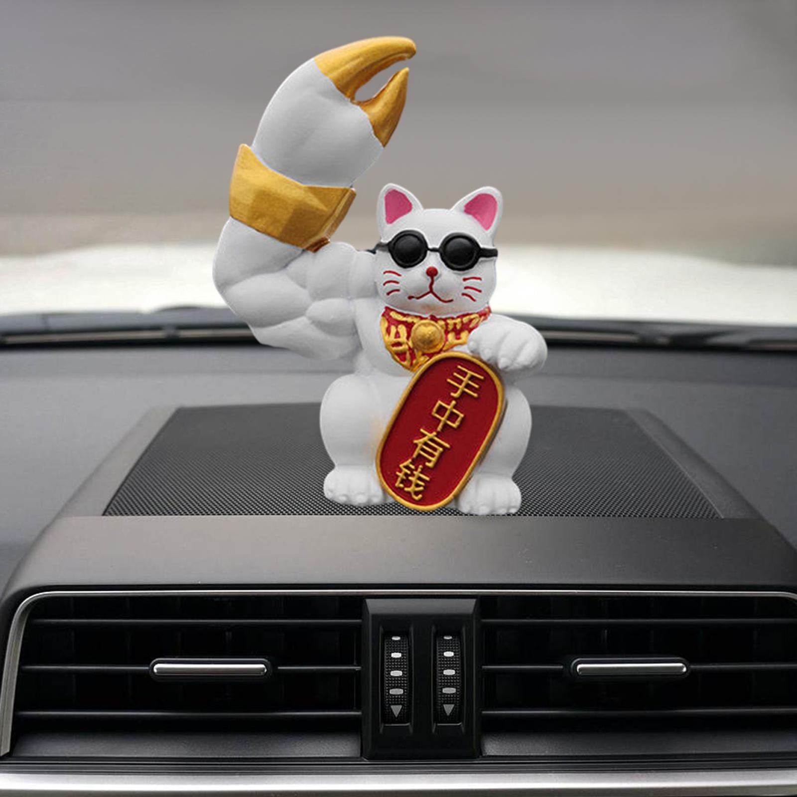Fortune Cat Figurine Car Dashboard Ornament Handmade for Restaurant and Shop White