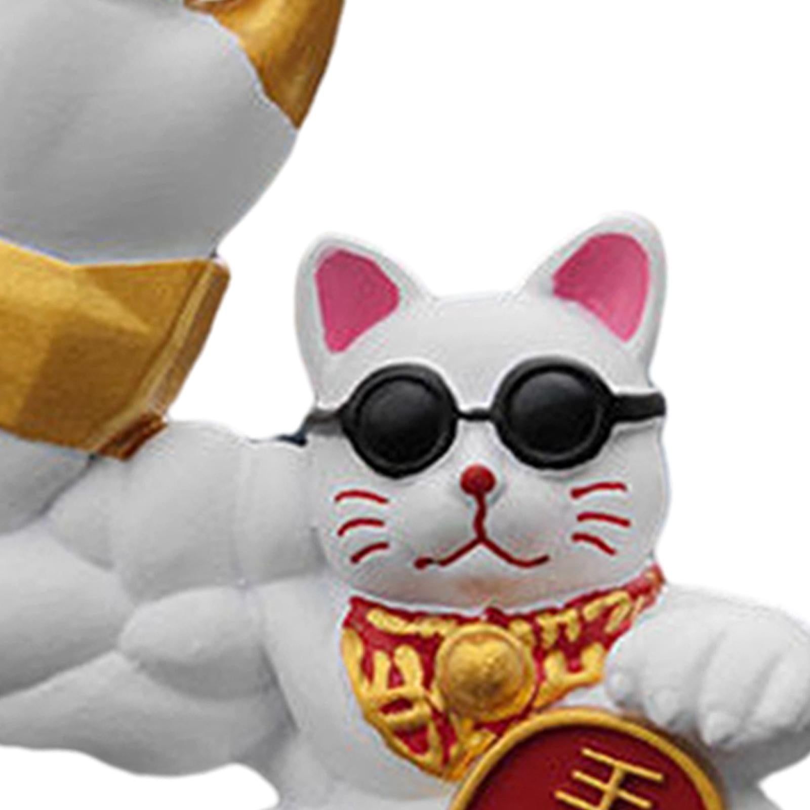 Fortune Cat Figurine Car Dashboard Ornament Handmade for Restaurant and Shop White