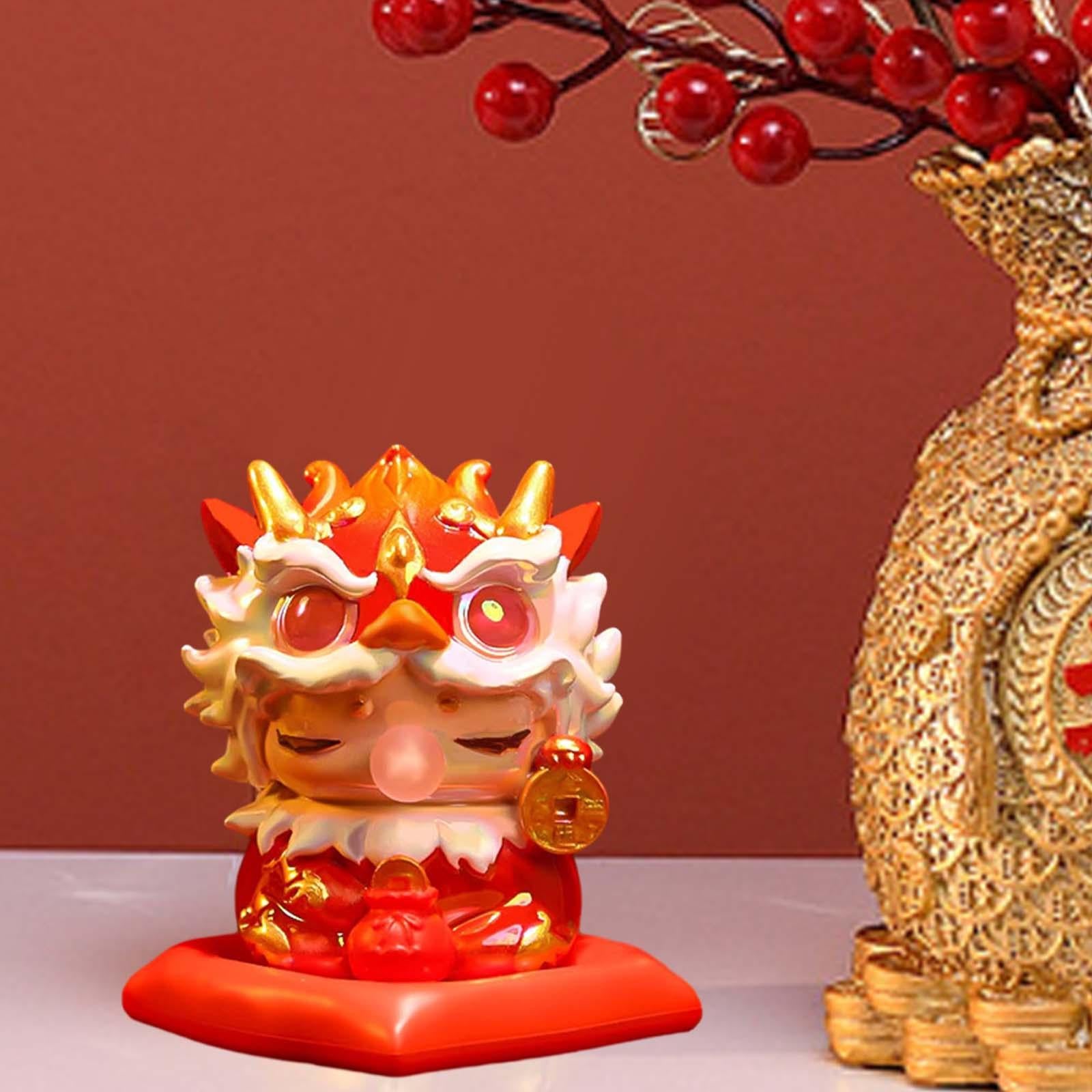 Mini Dragon Statue Miniature Dragon Figurines for Bookshelf Living Room Home Red