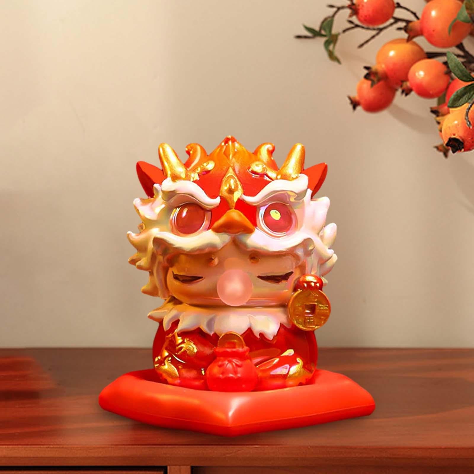 Mini Dragon Statue Miniature Dragon Figurines for Bookshelf Living Room Home Red