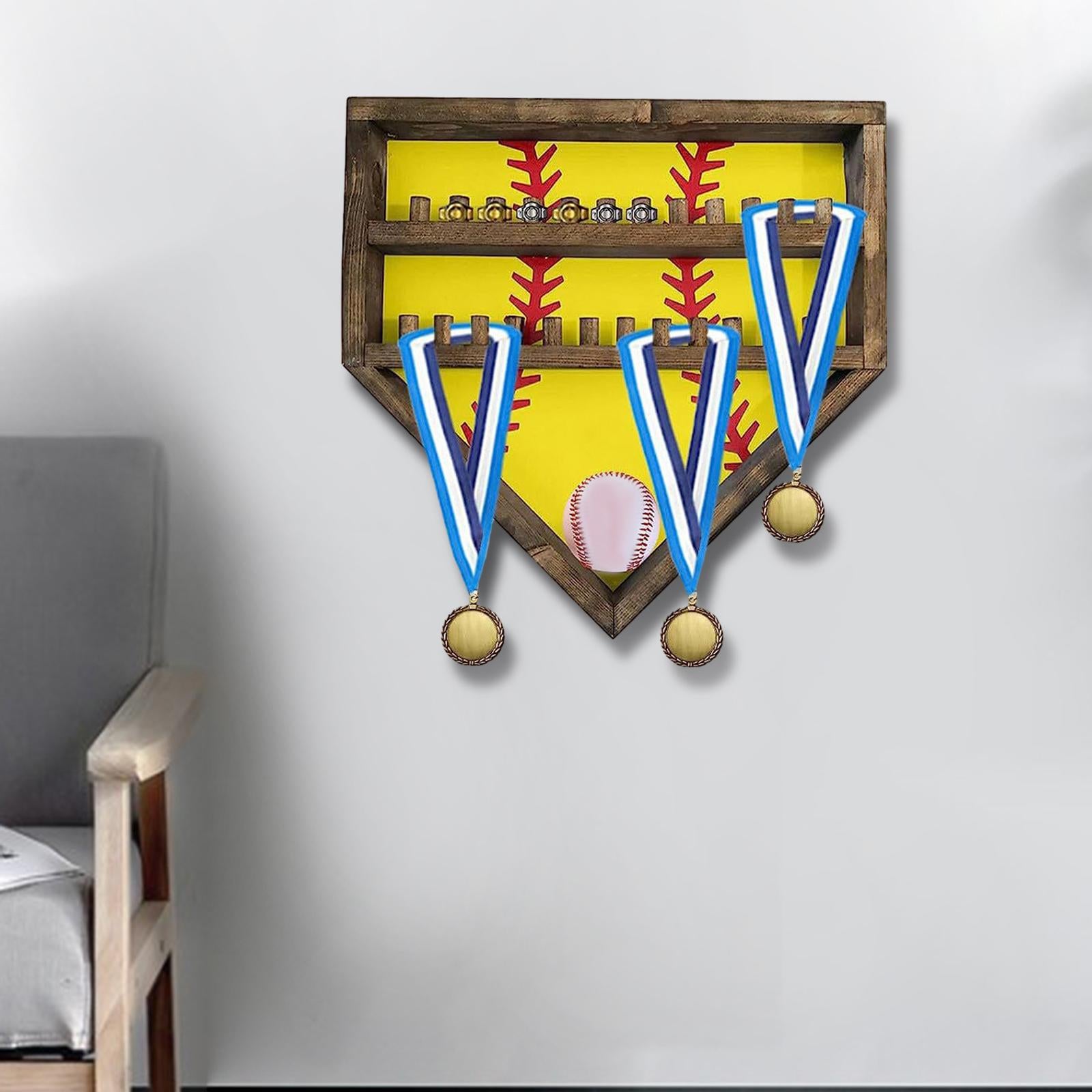 Baseball Display Case Shadow Box Rack for Autographed Baseball Balls Display Yellow