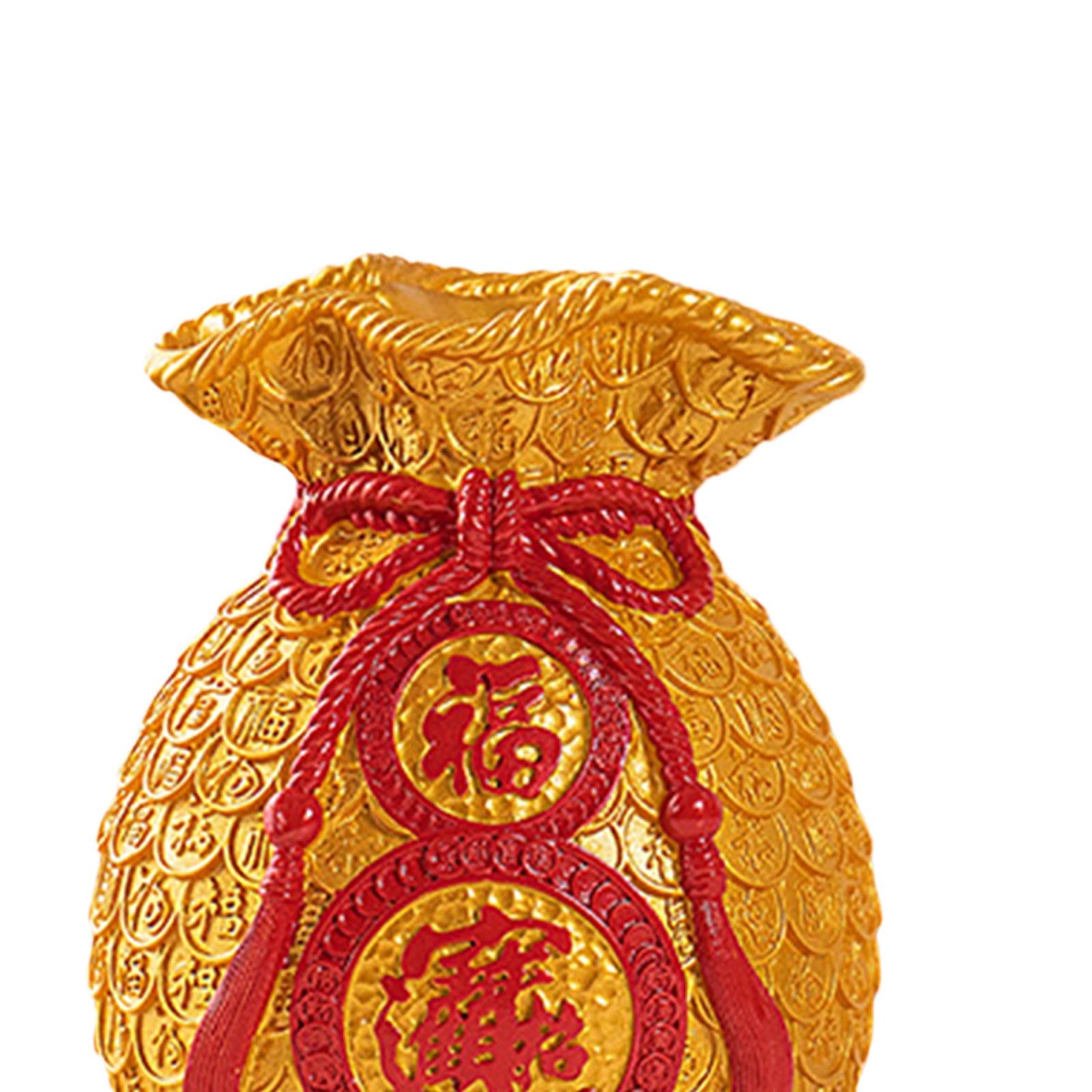 Chinese New Year Decoration Feng Shui Lucky Bag Vase for Bedroom Office Wall Gold